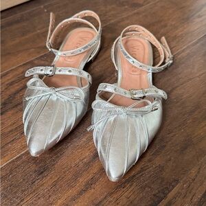 Vicenza Silver Ankle Strap Flats